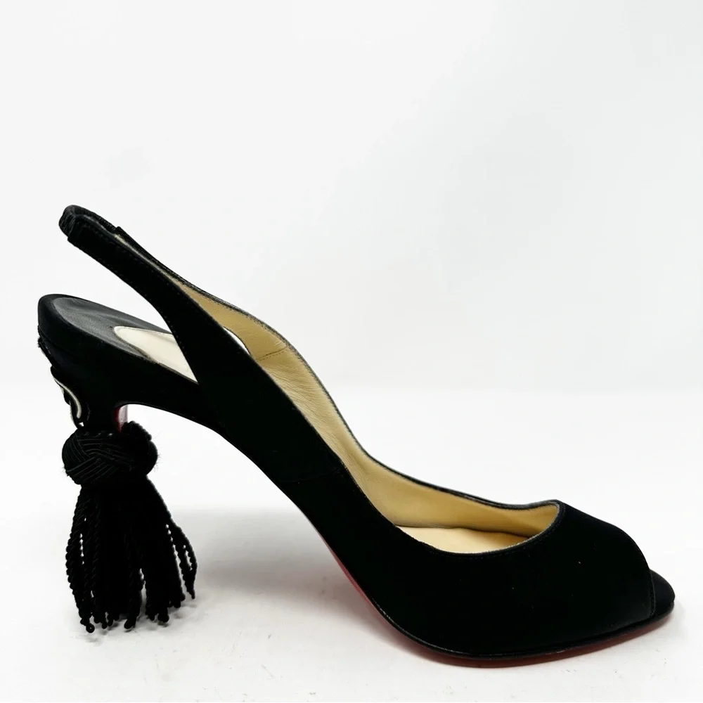 Christian Louboutin Yoyo Satin Tassel Slingback Pumps Size 37 - Picture 7 of 10